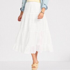 Dizzy Lizzy Boho Cotton Tiered Lace Skirt, White S NWT